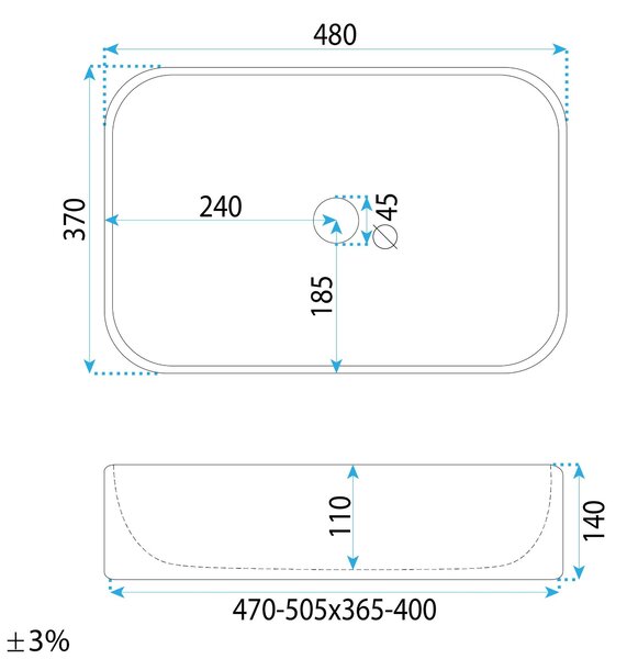 Rea Atria, pultra szerelhető mosdó 500×400×140 mm, fényes fehér, REA-U3503