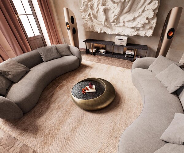 DELIFE Dohányzóasztal Blaise 100x100 cm metál arany domborított üveg taupe