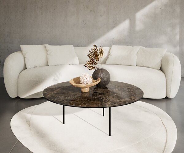 DELIFE Dohányzóasztal Edge kerek 100x100 cm Laminam® Emperador Extra Lucidato kerámia sötétbarna Trive fém fekete