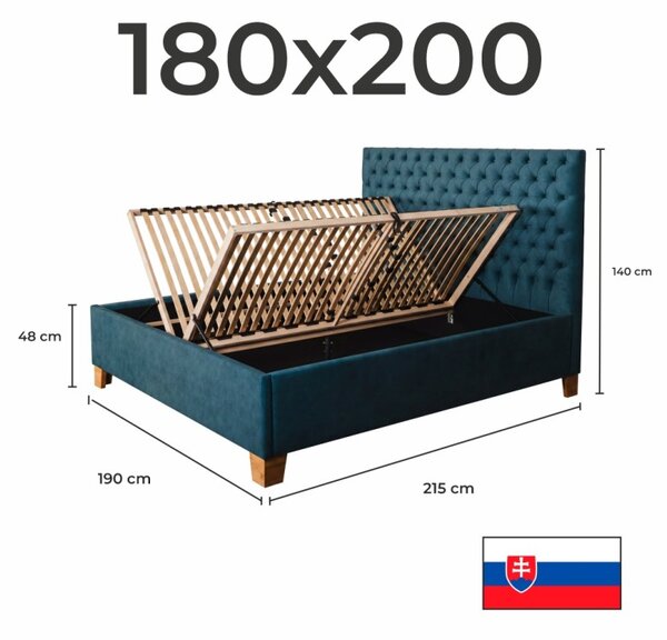 Kárpitozott CASTEL ágy + rácsos ágykeret + EMI matrac