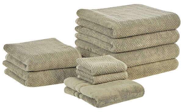 Kilencdarabos törölközőszett MITIARO Pamut frottír Olivazöld