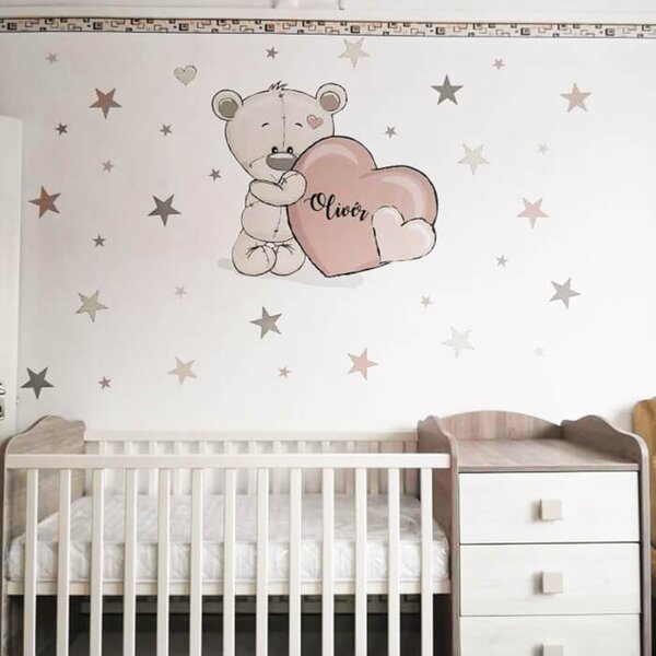 INSPIO - átragasztható textil matrica - Falra ragasztható mackós tapéta