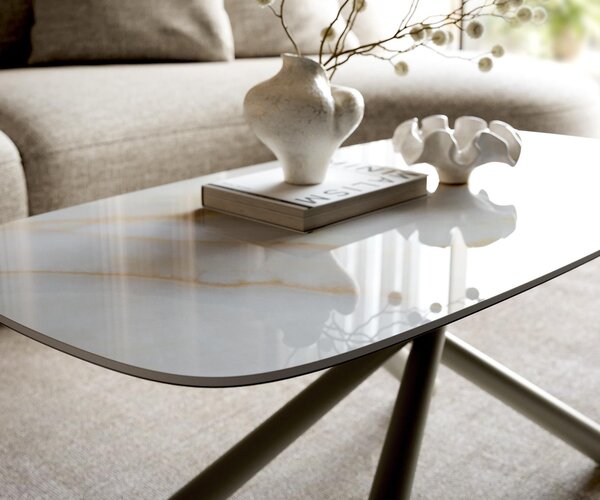 DELIFE Dohányzóasztal Edge hajóformájú 100x50 cm kerámia onyx pearl Sarity fém titán színű effektfinish