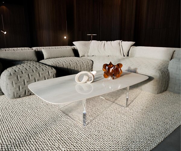 DELIFE Dohányzóasztal Edge hajóformájú 140x80 cm kerámia onyx pezsgő Lumia akril