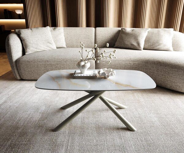 DELIFE Dohányzóasztal Edge hajóformájú 100x50 cm kerámia onyx pearl Sarity fém titán színű effektfinish