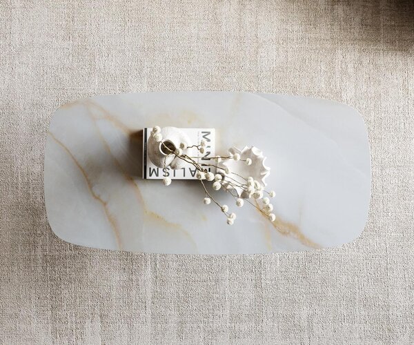DELIFE Dohányzóasztal Edge hajóformájú 100x50 cm kerámia onyx pearl Sarity fém titán színű effektfinish