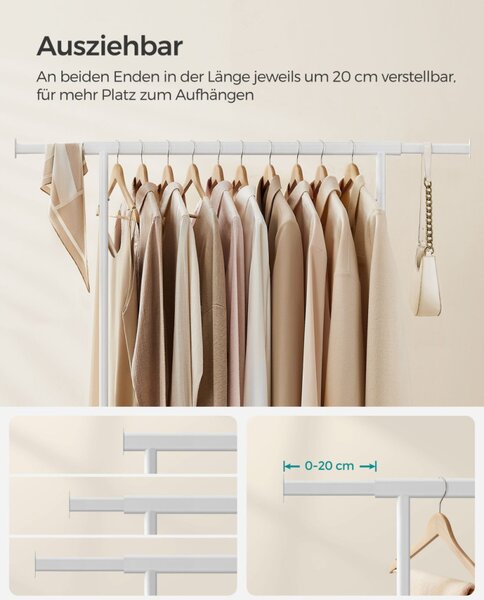 SONGMICS HSR013W01 Gurulós Ruhásállvány Acél Klasszikus Fehér 90 kg Teherbírással