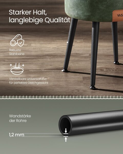 VASAGLE EKHO tároló ülőke fésülködőasztalhoz PU erdőzöld mid-century modern
