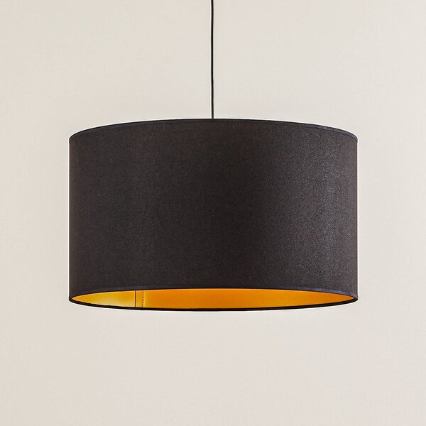 Euluna Roller lógó lámpa, fekete/arany, Ø 45 cm, dimmelhető, Fekete, Nappali / Étkező, Textil / szövet / selyem, Modern