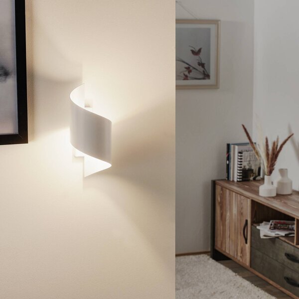 EMIBIG LIGHTING Spiner fali lámpa, fehér, magasság 30 cm, acél, dimmelhető, Fehér / opál, Nappali / Étkező, fém, Modern