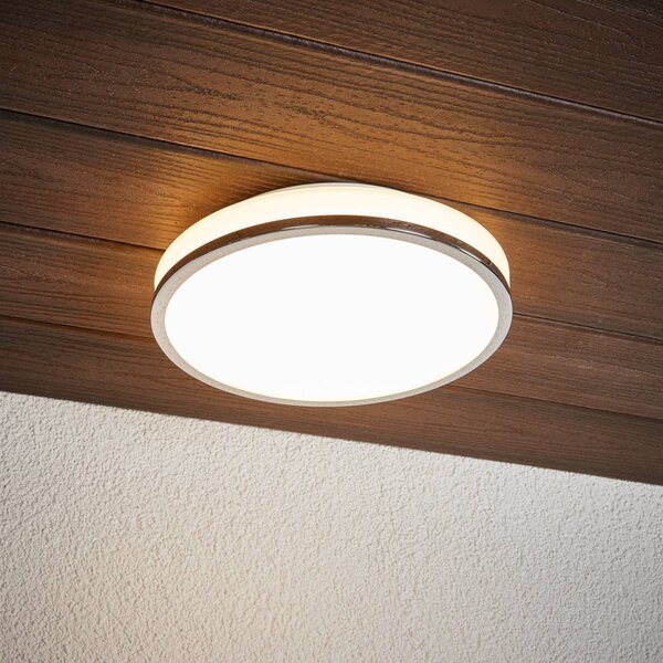 Lindby LED mennyezeti világítás Lyss, Ø 28 cm, króm színű, IP44, Fehér / opál, Fürdőszoba, Üveg, Modern