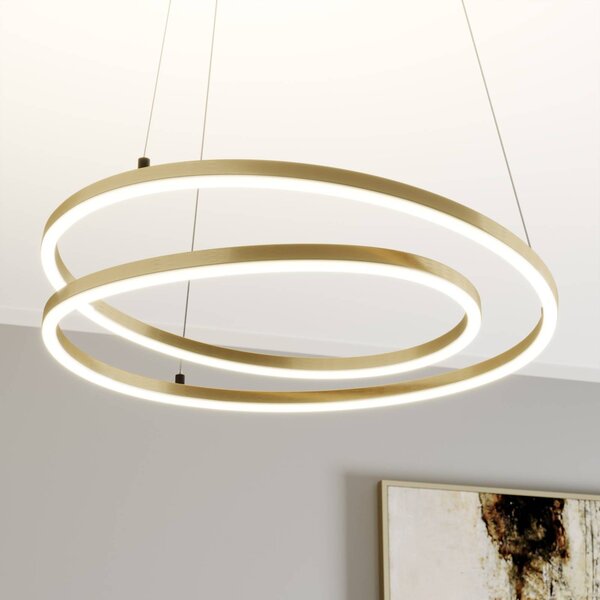 Lindby LED-es függőlámpa Davian, sárgaréz színű, 49 cm, fényerőszabályzóval, dimmelhető, Sárgaréz / arany, Nappali / Étkező, Alumínium, Modern