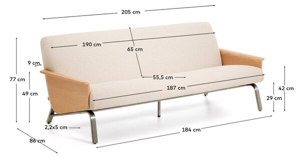 Bézs zsenília kanapé 205 cm Amsen – Kave Home