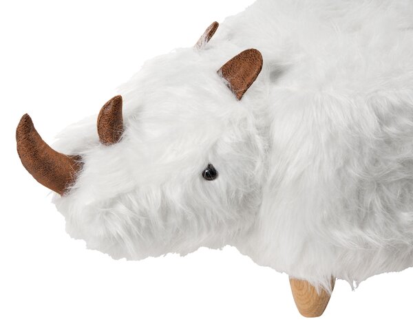 Állatos puff WOOLLY Műszőrme Fehér Orrszarvú