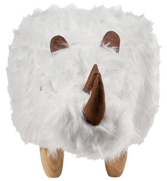 Állatos puff WOOLLY Műszőrme Fehér Orrszarvú