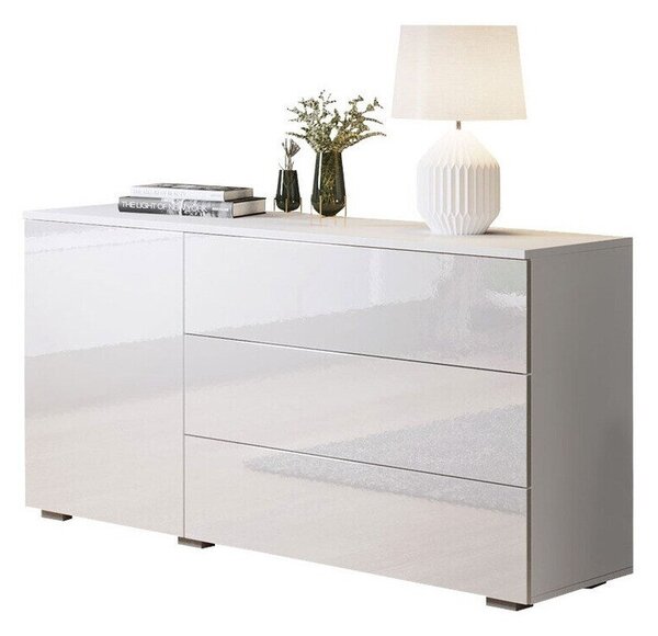 Komód Sarasota 128, Laminált forgácslap, 68x111x39cm, Fehér, Fényes fehér