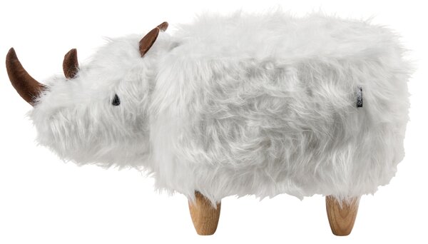Állatos puff WOOLLY Műszőrme Fehér Orrszarvú