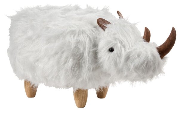 Állatos puff WOOLLY Műszőrme Fehér Orrszarvú