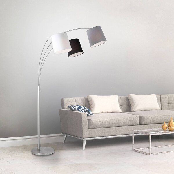 JUST LIGHT. GmbH Állólámpa Melvin, háromágú, fekete/szürke/fehér, Alu / szürke / cink, Nappali / Étkező, fém, Modern