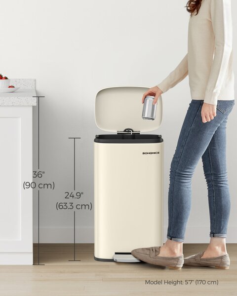 SONGMICS 30L pedálos szemeteskuka soft-close fedéllel és belső vödörrel homokbézs