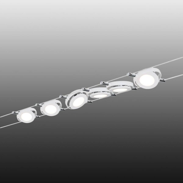 Paulmann RoundMac LED-kötélrendszer, 6-ágú, Króm / ezüst, Nappali / Étkező, fém, Modern