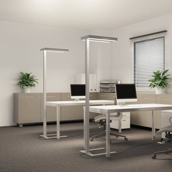 Arcchio LED állólámpa Logan Ultra, 4,000K, szenzoros, dimmelhető, dimmelhető, Alu / szürke / cink, Dolgozószoba / Iroda, Alumínium, Modern