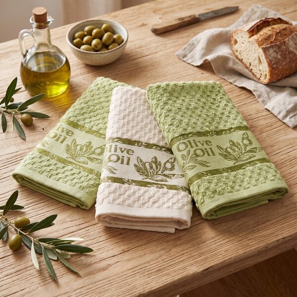 Olive Oil frottír konyharuha szett 3 db