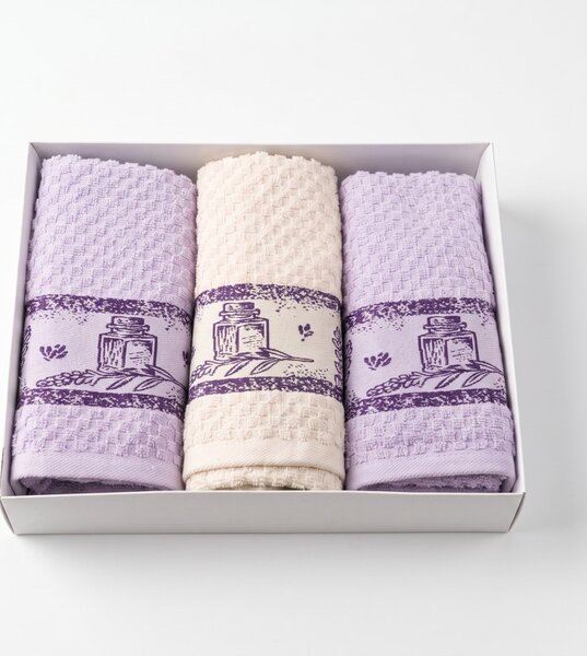 Lavender frottír konyharuha szett 3 db