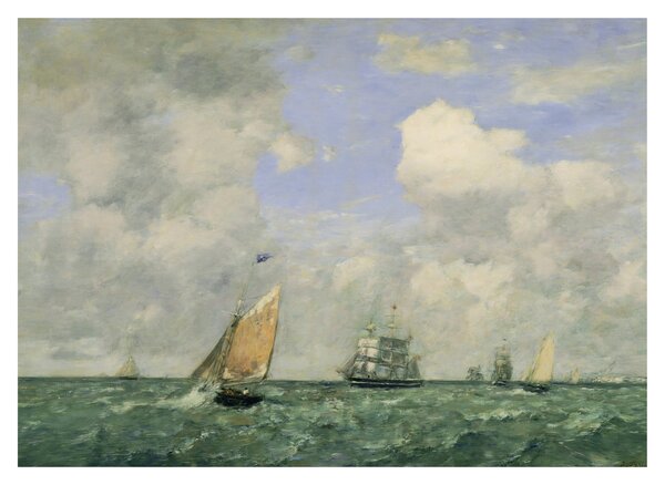 Kép - Eugène Boudin, Ships and Sailing Boats Leaving Le Havre, reprodukciók (70x50 cm)