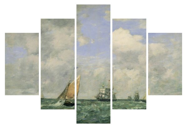 Kép - Eugène Boudin, Ships and Sailing Boats Leaving Le Havre, reprodukciók (150x105 cm)