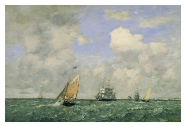 Kép - Eugène Boudin, Ships and Sailing Boats Leaving Le Havre, reprodukciók (90x60 cm)