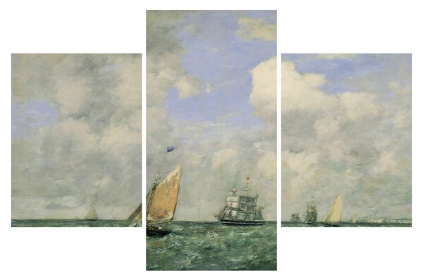 Kép - Eugène Boudin, Ships and Sailing Boats Leaving Le Havre, reprodukciók (90x60 cm)