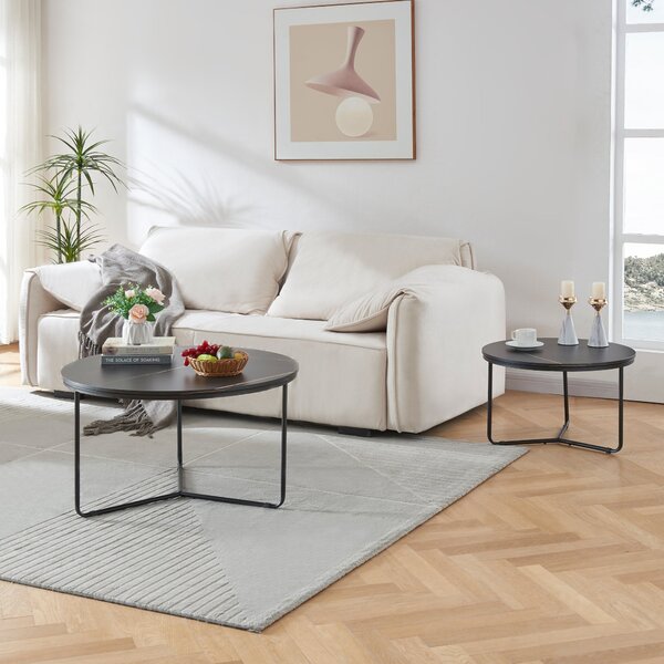 Dohányzóasztal szett Poxdorf 2 részes márvány-optika, fekete [en.casa]