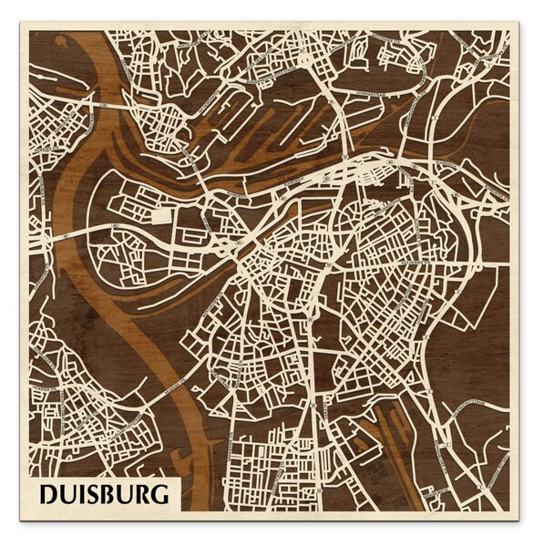 Duisburg 3D fa várostérkép fali dekoráció – Natura Products