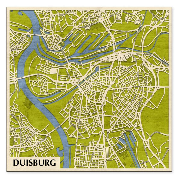 Duisburg 3D fa várostérkép fali dekoráció – Natura Products