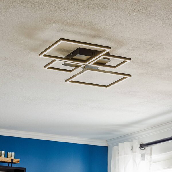 Briloner Frame LED mennyezeti lámpa, CCT, 4 lámpás, fekete, dimmelhető, Fekete, Nappali / Étkező, fém, Modern