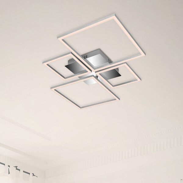 Briloner Frame LED mennyezeti lámpa, CCT, 4 lámpás, alumínium, dimmelhető, Alu / szürke / cink, Nappali / Étkező, fém, Modern