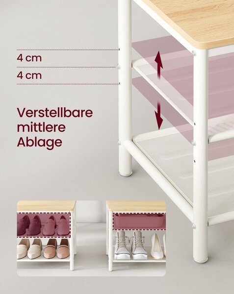 VASAGLE Modern Előszobafal Tükörrel és Cipőtárolóval Tölgy-Fehér