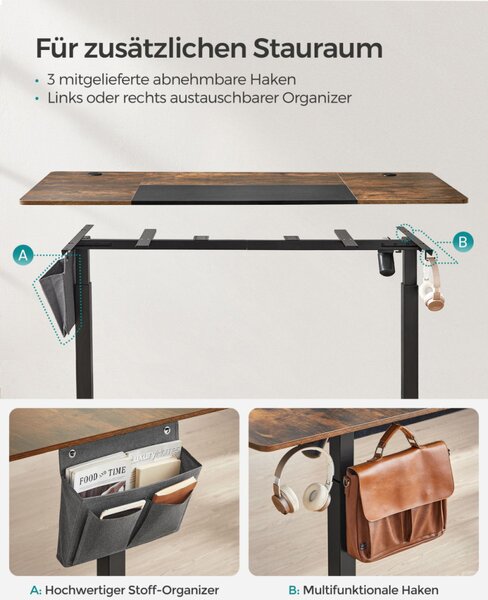 SONGMICS elektromosan állítható magasságú íróasztal 160 x 70 cm vintage barna-fekete memóriafunkcióval