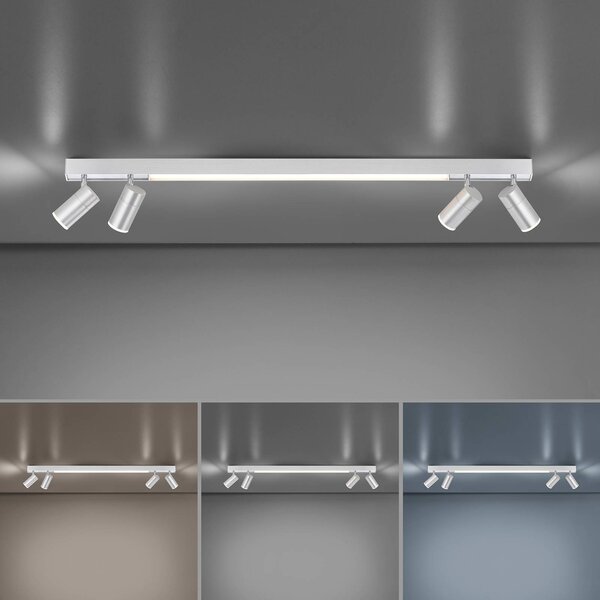 PURE LED mennyezeti lámpa Lines, 120 cm, ezüst, távirányítóval, dimmelhető, Alu / szürke / cink, Nappali / Étkező, fém, Modern