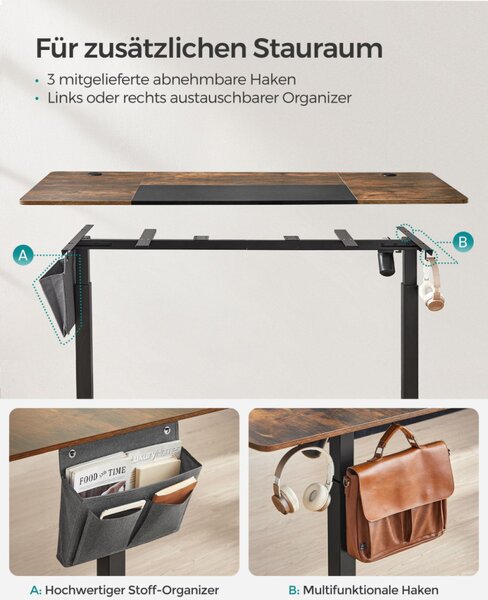 SONGMICS elektromosan állítható magasságú íróasztal 160 x 70 cm vintage barna-fekete memóriafunkcióval