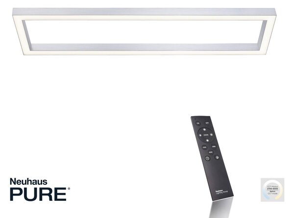 PURE LED mennyezeti lámpa Lines, 110 x 30 cm, ezüst, CCT, távvezérléssel, dimmelhető, Alu / szürke / cink, Nappali / Étkező, fém, Modern