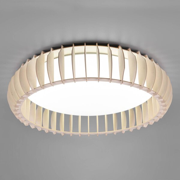 Reality Leuchten LED mennyezeti lámpa Monte, CCT, Ø 60 cm, fa lámpa, dimmelhető, Világos fa, Nappali / Étkező, Fa, Modern