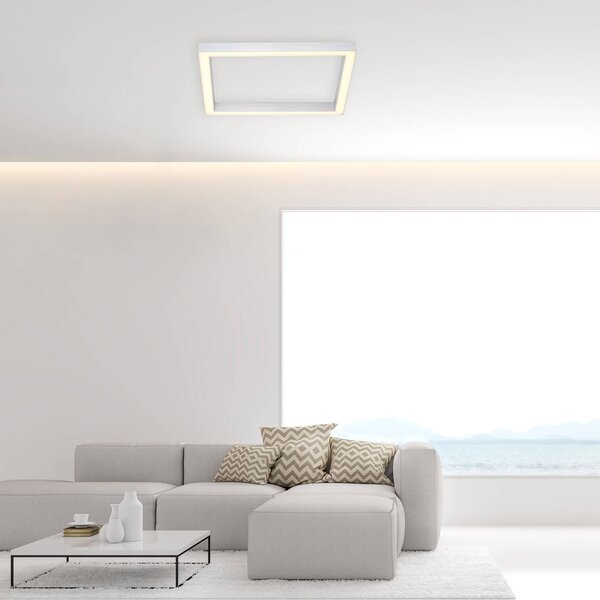 PURE LED mennyezeti lámpa Lines, 55 x cm, ezüst, CCT, távvezérlővel, dimmelhető, Alu / szürke / cink, Nappali / Étkező, Alumínium, Modern