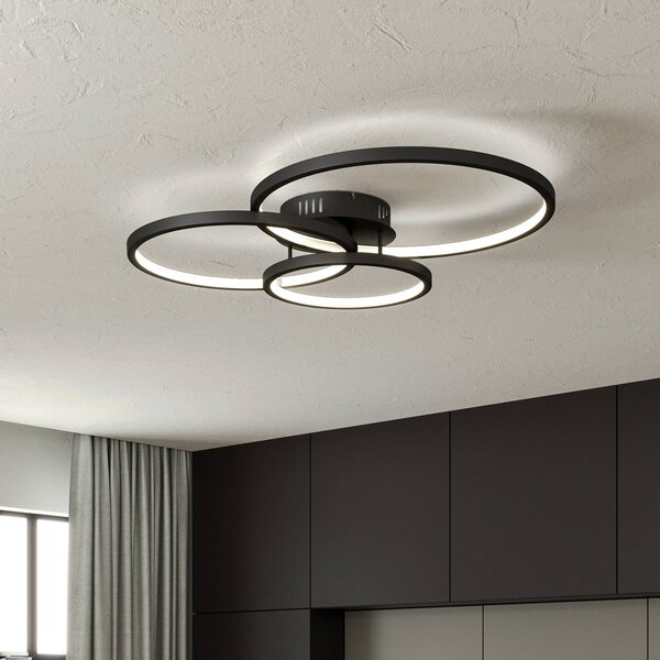 Trio Lighting WiZ Aaron okos LED mennyezeti lámpa, antracit, dimmelhető, Fekete, Nappali / Étkező, fém, Modern