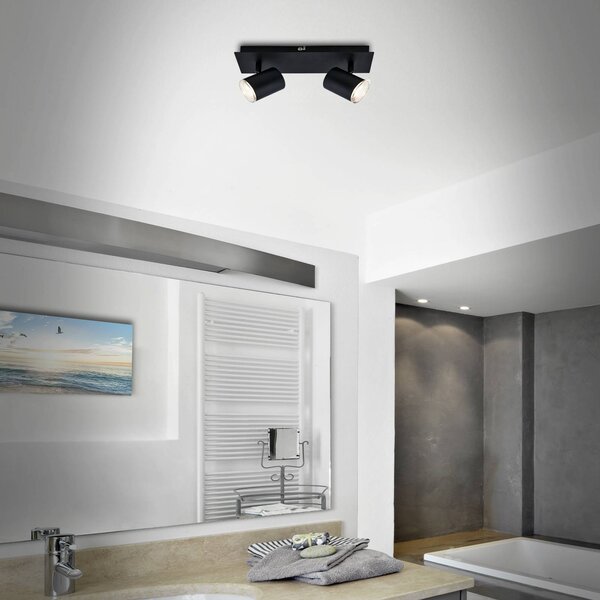 Briloner menny. spot Banyo Splash GU10 IP44 két égő, dimmelhető, Fekete, Nappali / Étkező, fém, Modern