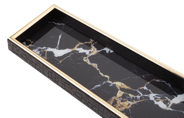 SHP Marble Dekorációs Tálca Üveg Fekete-Arany Márvány Mintázattal