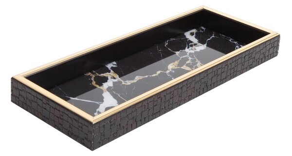 SHP Marble Dekorációs Tálca Üveg Fekete-Arany Márvány Mintázattal