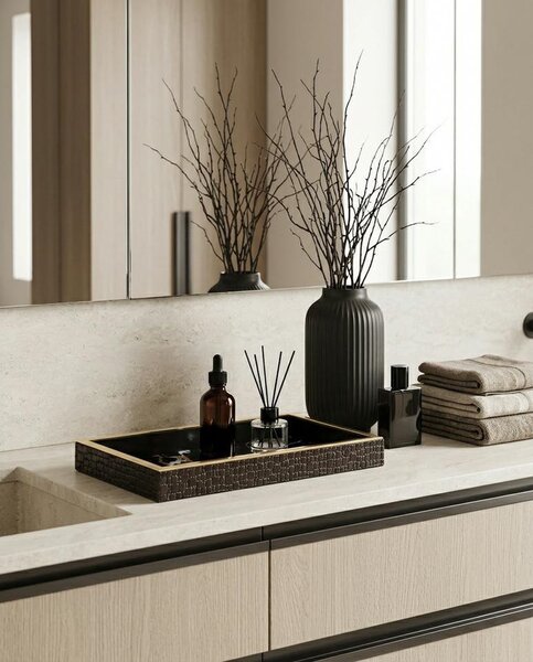 SHP Marble Dekorációs Tálca Üveg Fekete-Arany Márvány Mintázattal