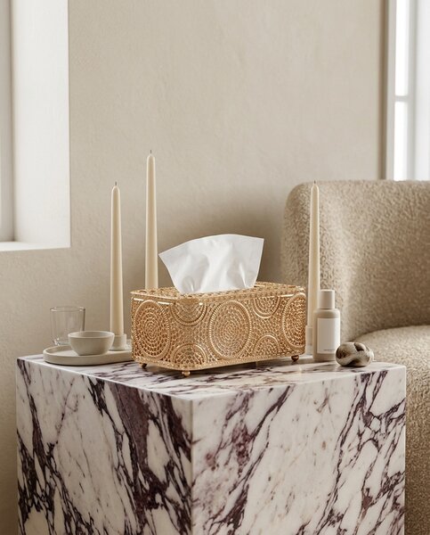 King Home SHP MAISON Papírzsebkendő Tartó Fém Arany Ažúr Mintázat